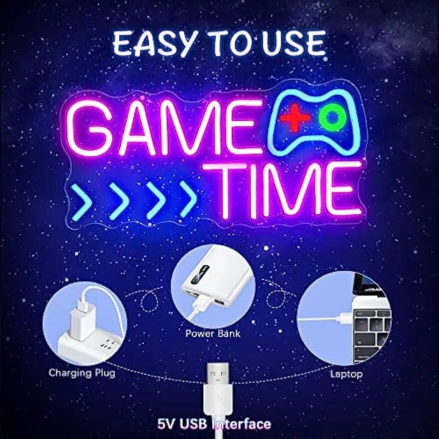 GAME TIME LED Neon Sign for Boy's Bedroom