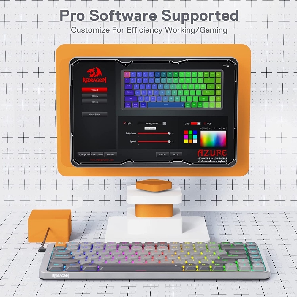 Redragon Ultra Thin Wired Mechanical Keyboard Slim Compact 84 Keys Gaming Keyboard