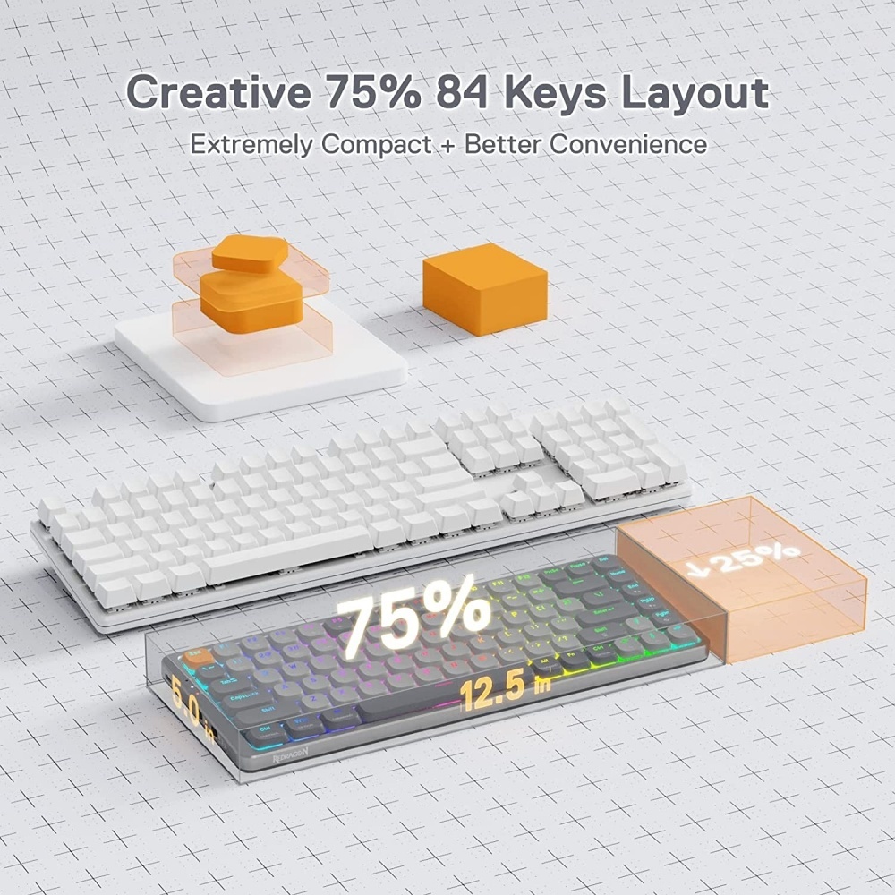 Redragon Ultra Thin Wired Mechanical Keyboard Slim Compact 84 Keys Gaming Keyboard