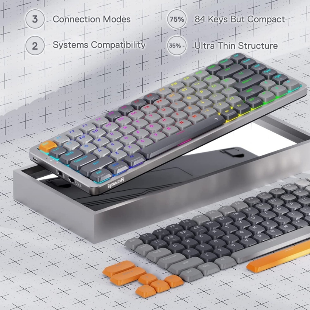 Redragon Ultra Thin Wired Mechanical Keyboard Slim Compact 84 Keys Gaming Keyboard