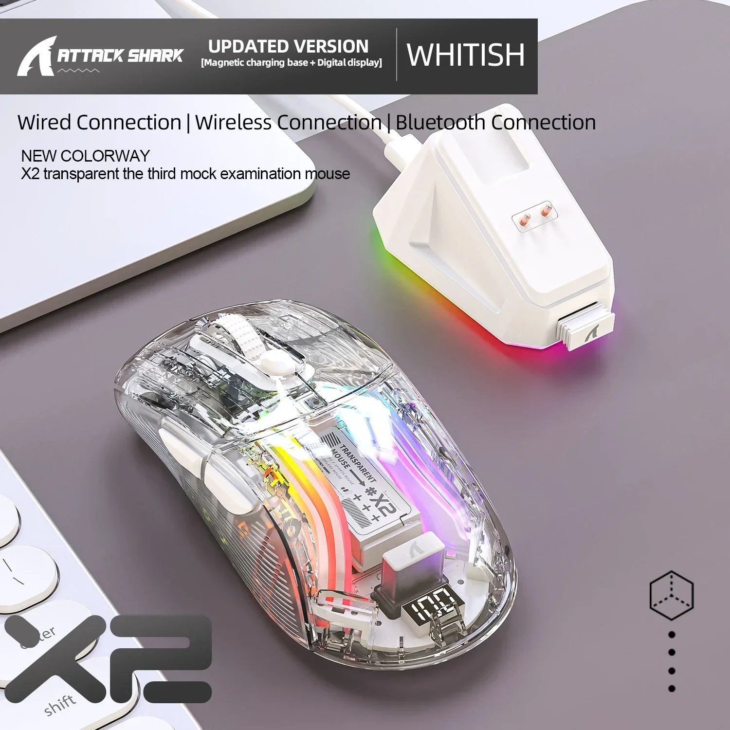 Attack Shark X2Pro Wireless Bluetooth Mouse with Magnetic Charging Stand