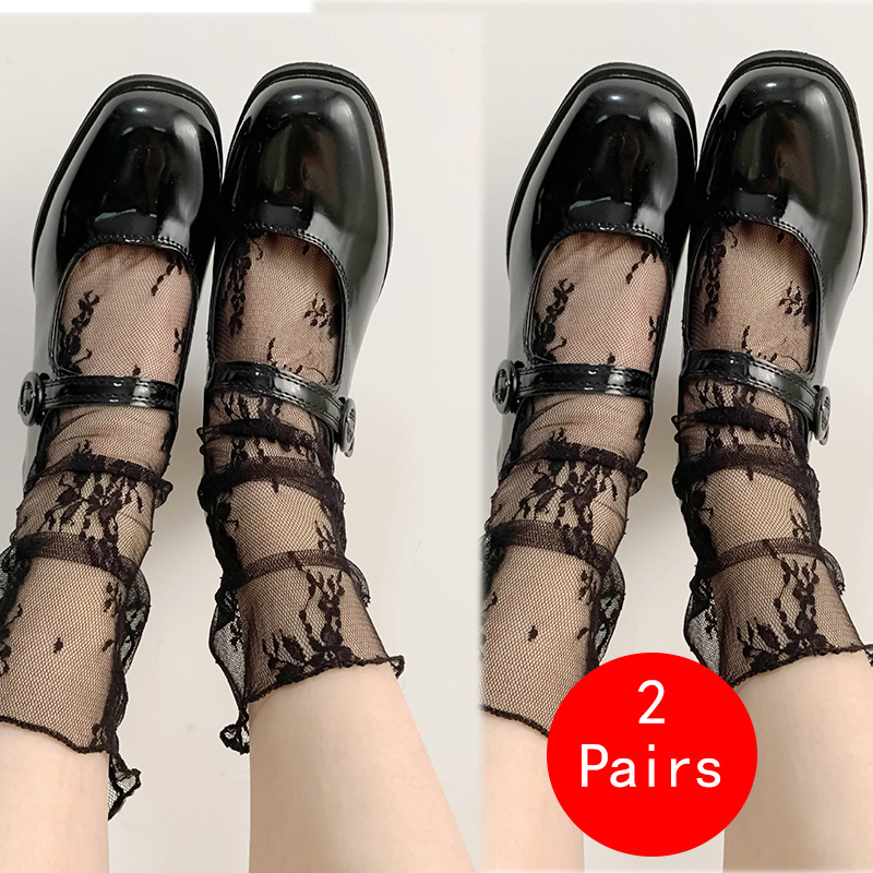 Women Thin Breathable Transparent Lace Socks (1 or 2 Pairs)