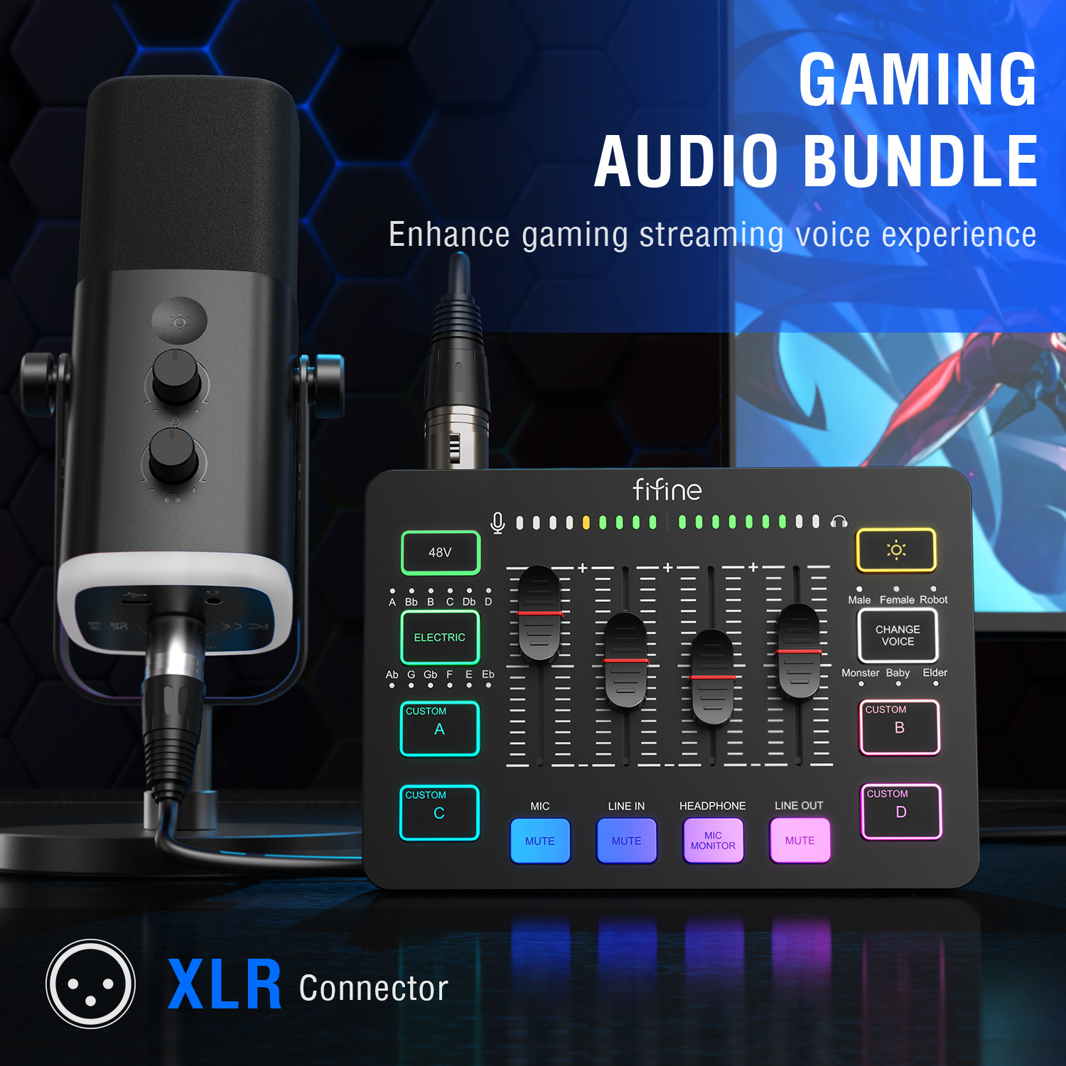 FIFINE Gaming Audio Set Microphone/Mixer/Headset for Streaming