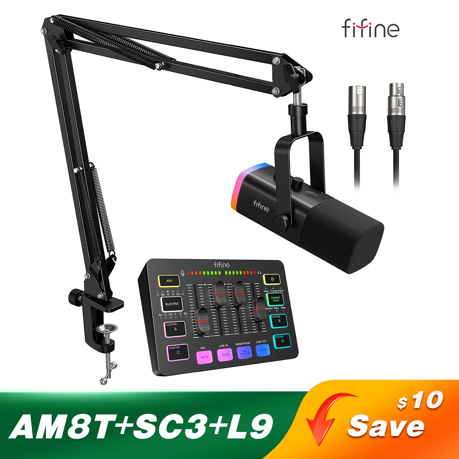 FIFINE Gaming Audio Set Microphone/Mixer/Headset for Streaming